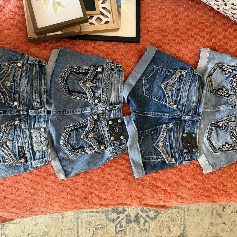 Miss Me Women's Embellished Jean Shorts - Light Blue and Dark Blue